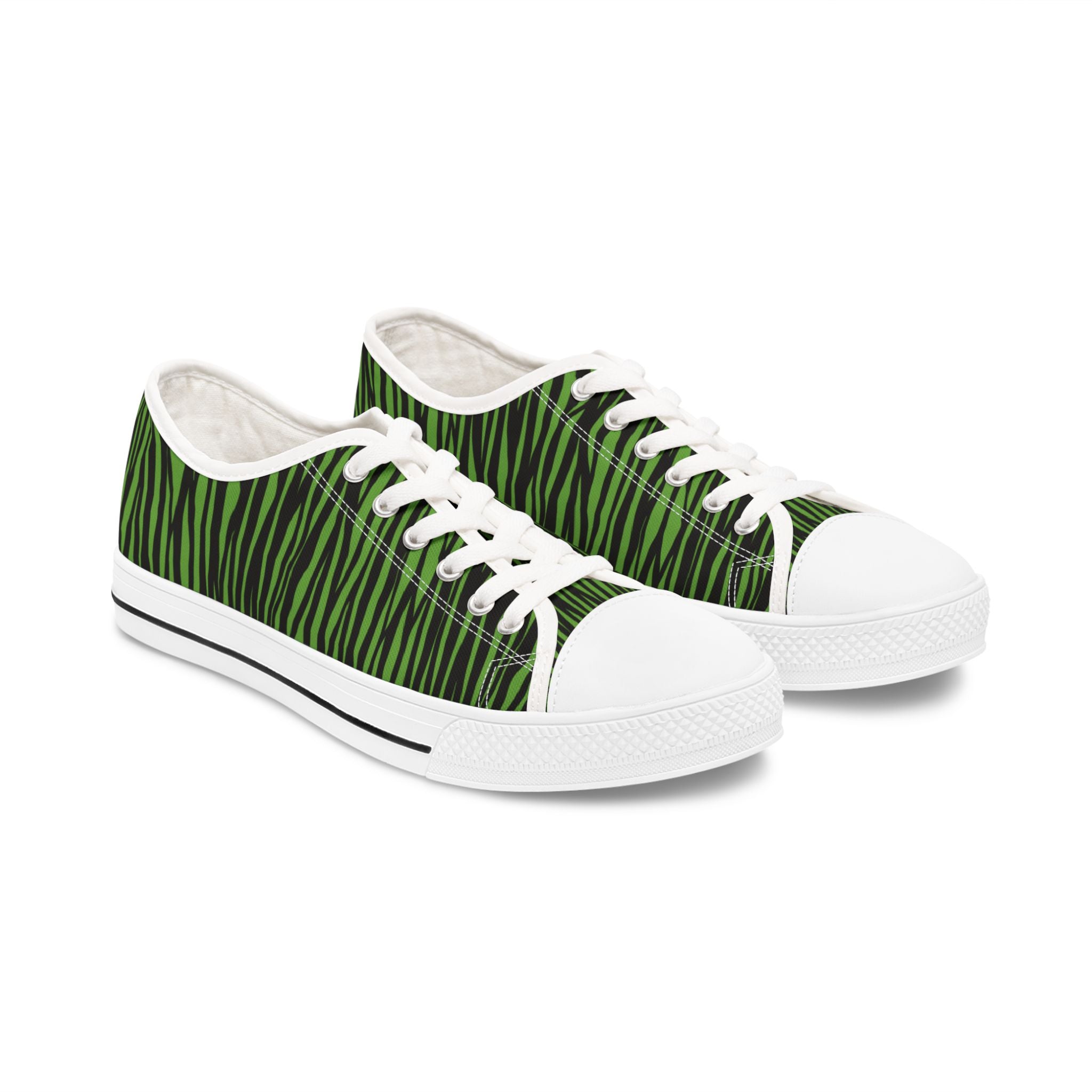 Eco-Friendly Green Zebra Print Low Top Sneakers for Women